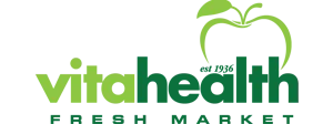 Vita Health Fresh Market Wordmark Lofo with a green plant growing from the word health