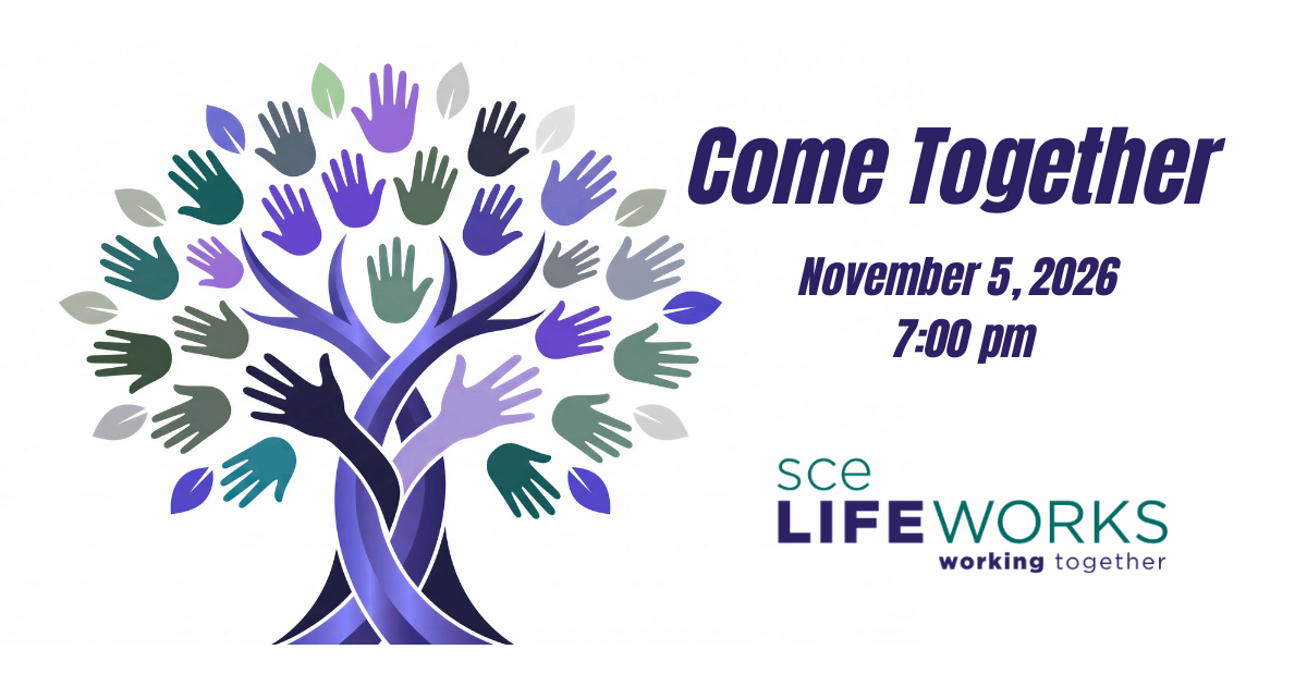Come Together November 5, 2026 7:00 pm Image: A tree with multipl branches and leaves represente by hands in greens and purples